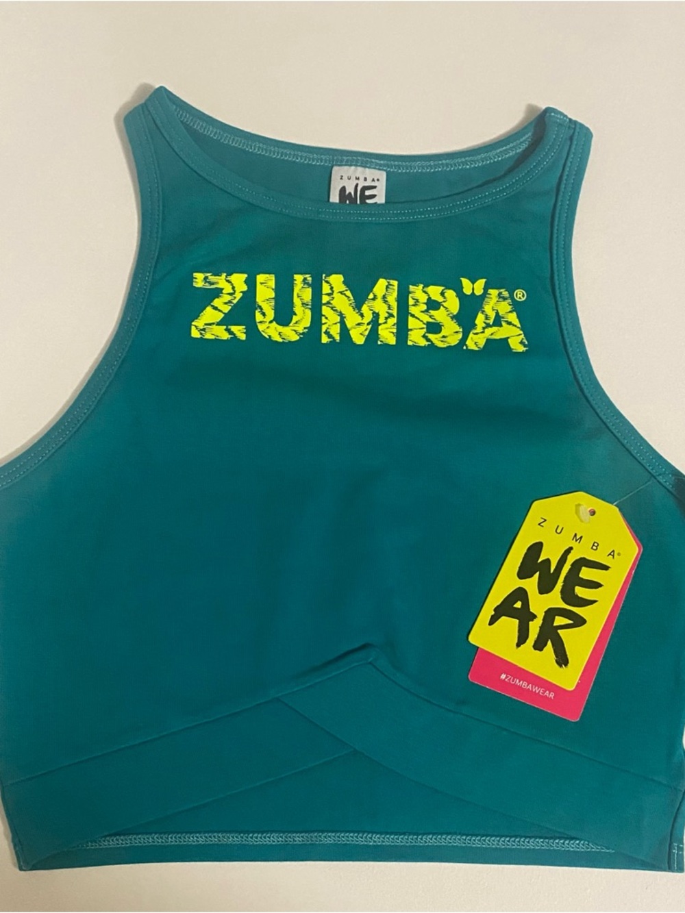 Zumba Fitness Teal Crop Tank with Yellow Logo